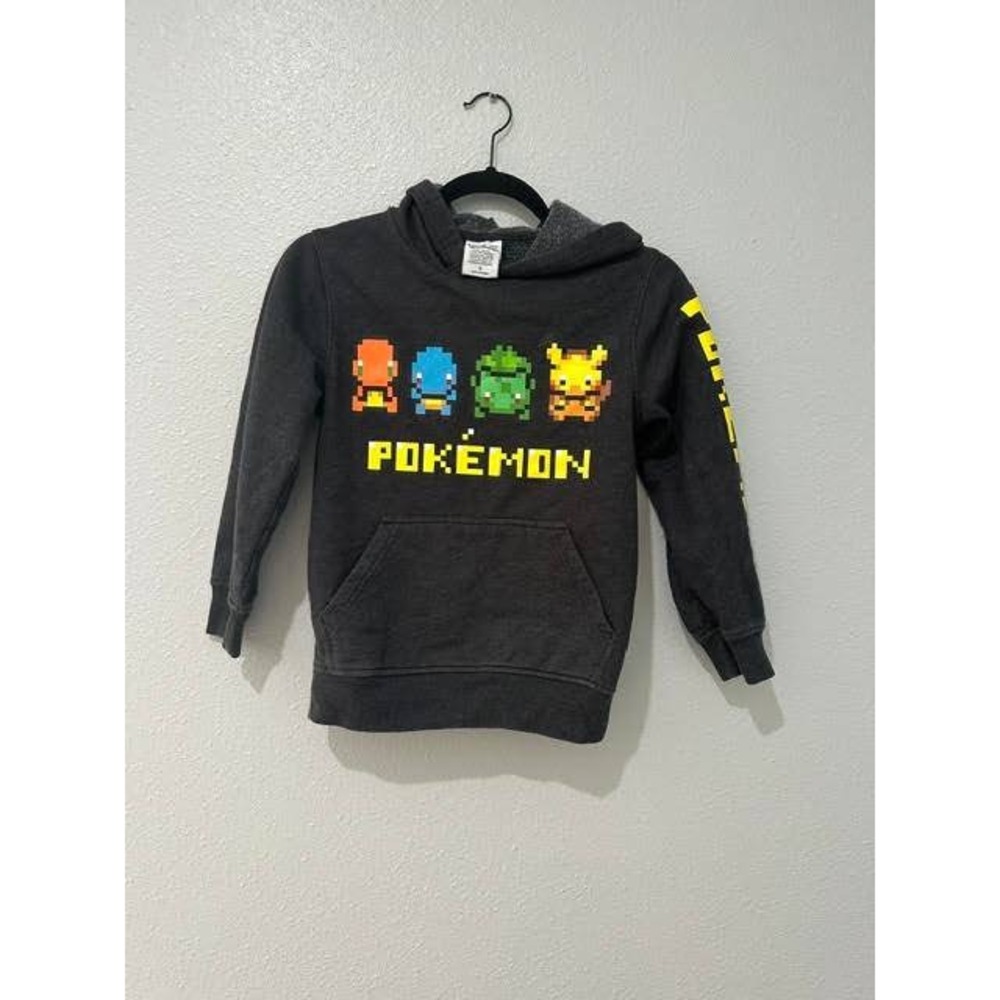 Pokemon Kids Small Pixel Art Hoodie Charcoal Grey Pikachu Charmander 2021